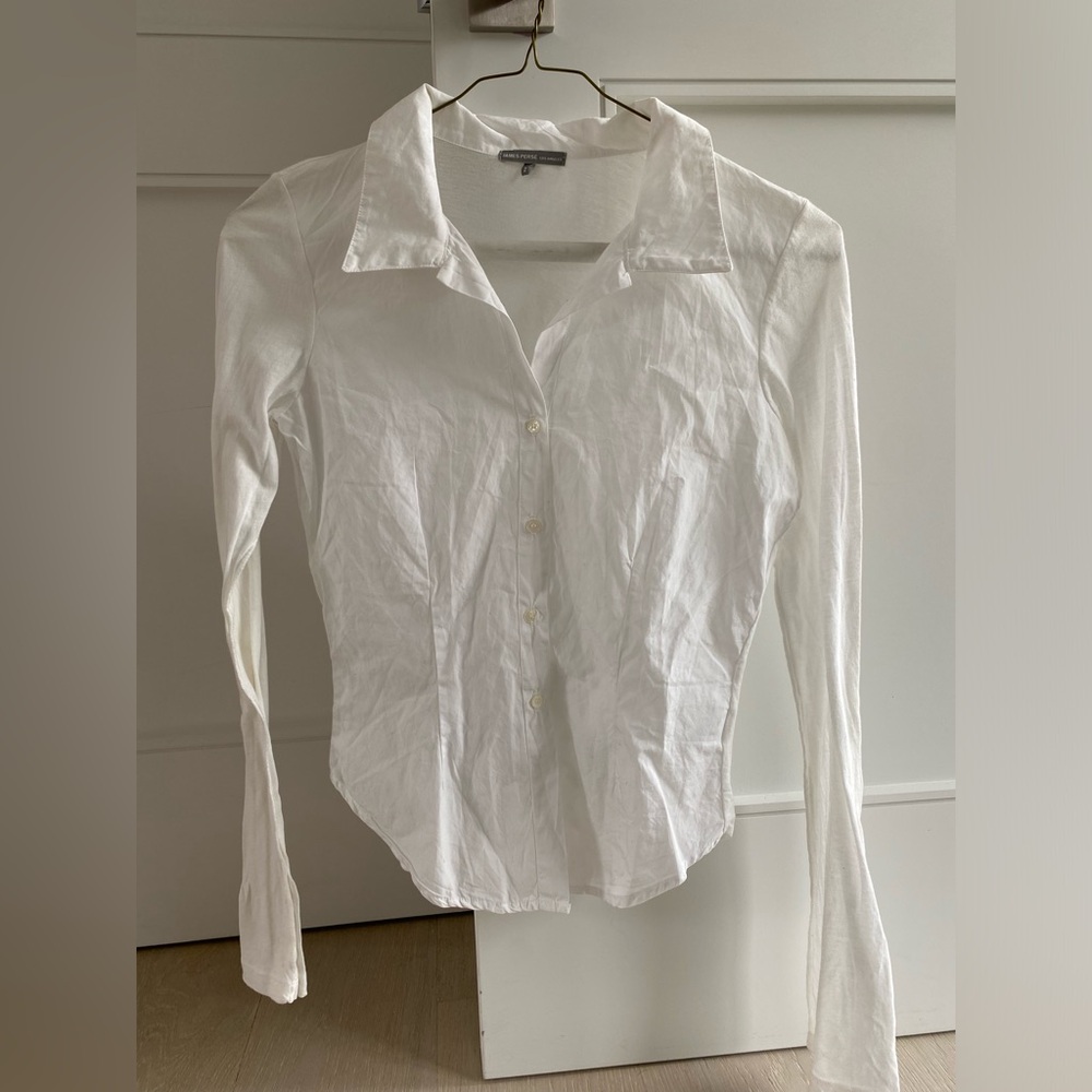 James Perse white cotton paneled button down shirt size 2